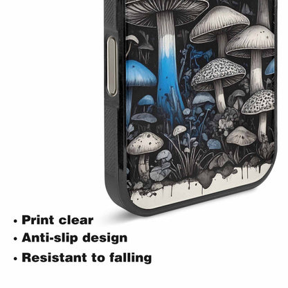 iPhone 16 Pro Max Case — Mushrooms General Black Blue Ink Mushrooms, Custom Printed Phone Case