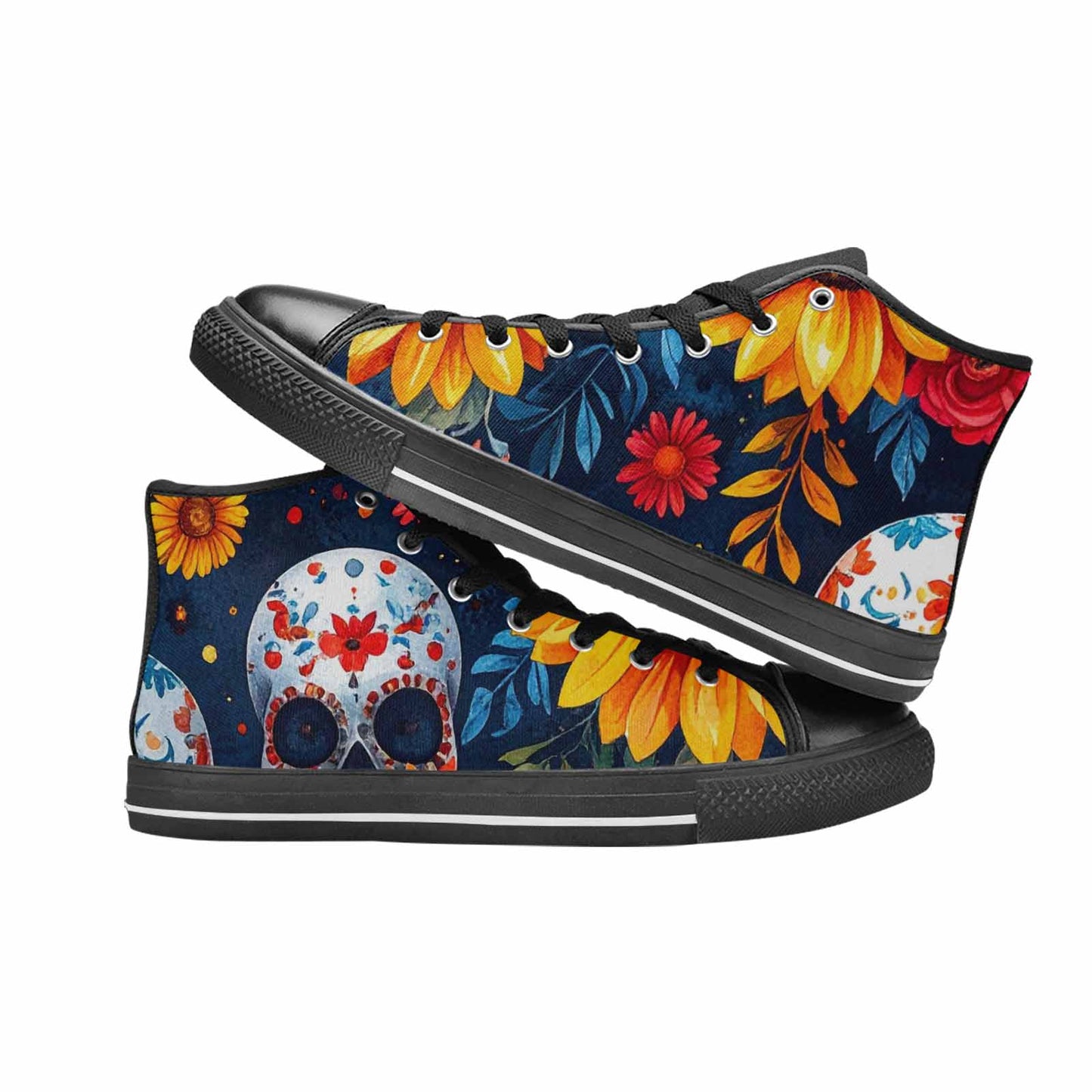 WOMEN'S Sunflower Skulls Print High Top Canvas Y2K Custom Sneakers