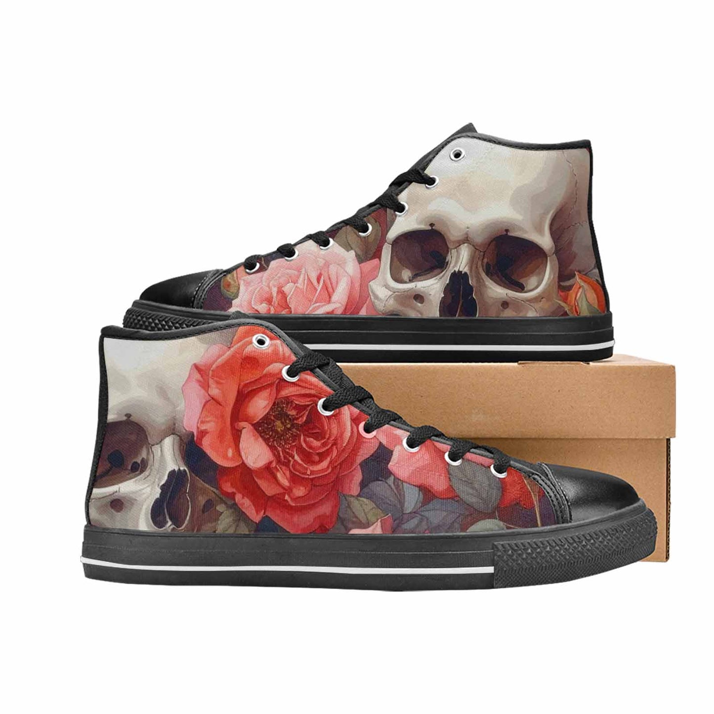 MEN'S Skulls Roses Soft Airbrush High Top Canvas Dark Academia Custom Sneakers