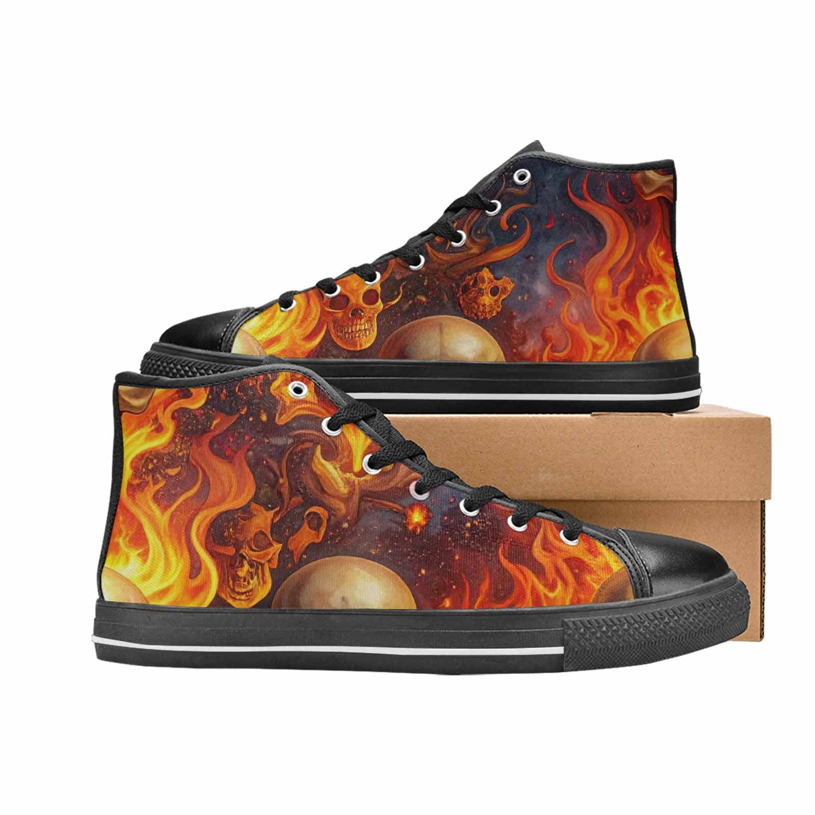 MEN'S Skulls - Flaming High Top Canvas Dreamcore Custom Shoes