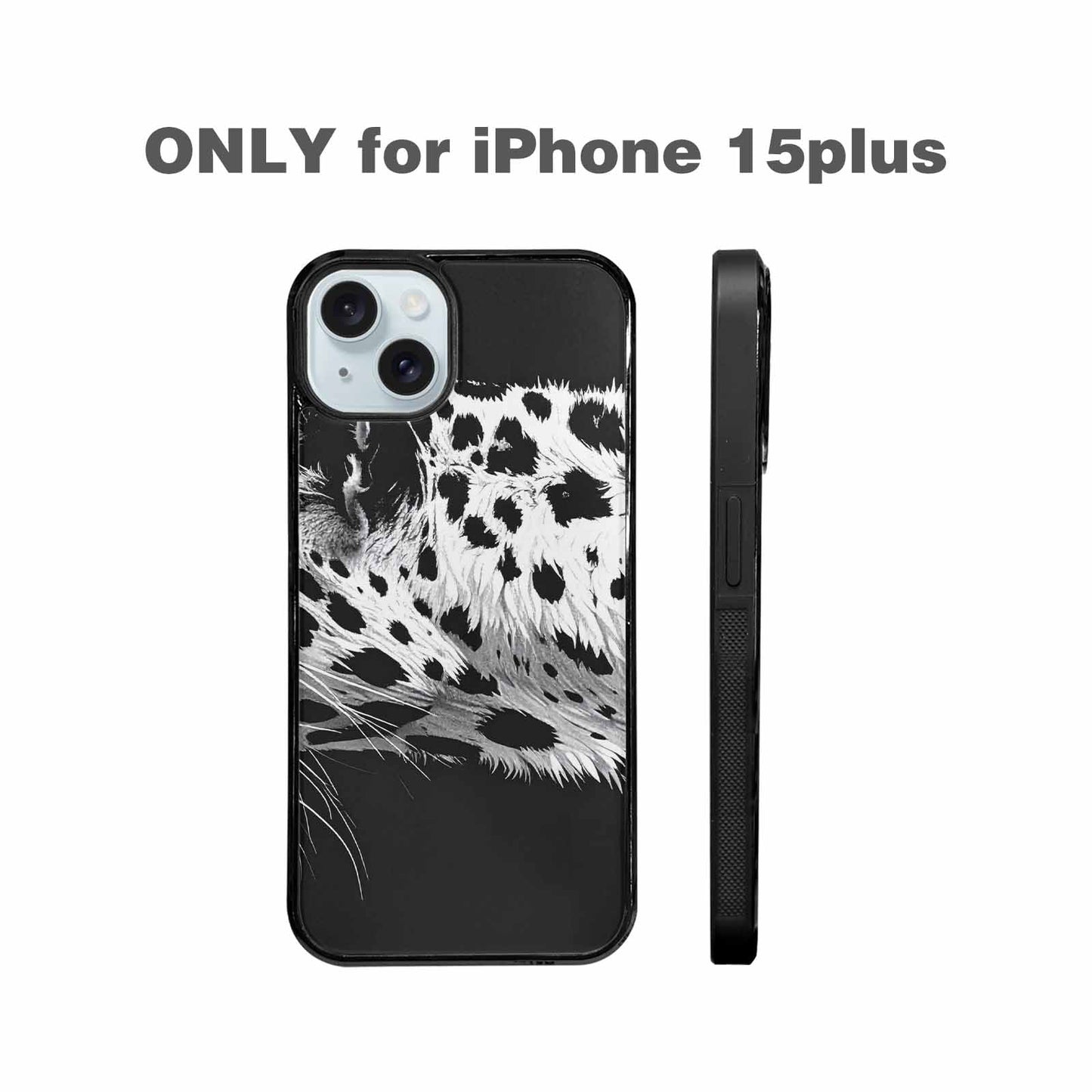 iPhone 15 Plus Case — Leopard Print Black And White Style, Custom Phone Case