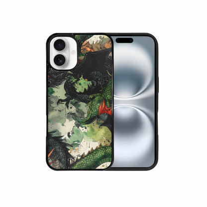 iPhone 16 Plus Case — Dragon Scale Black Green Ink Dragons, Custom Designed Case Cover