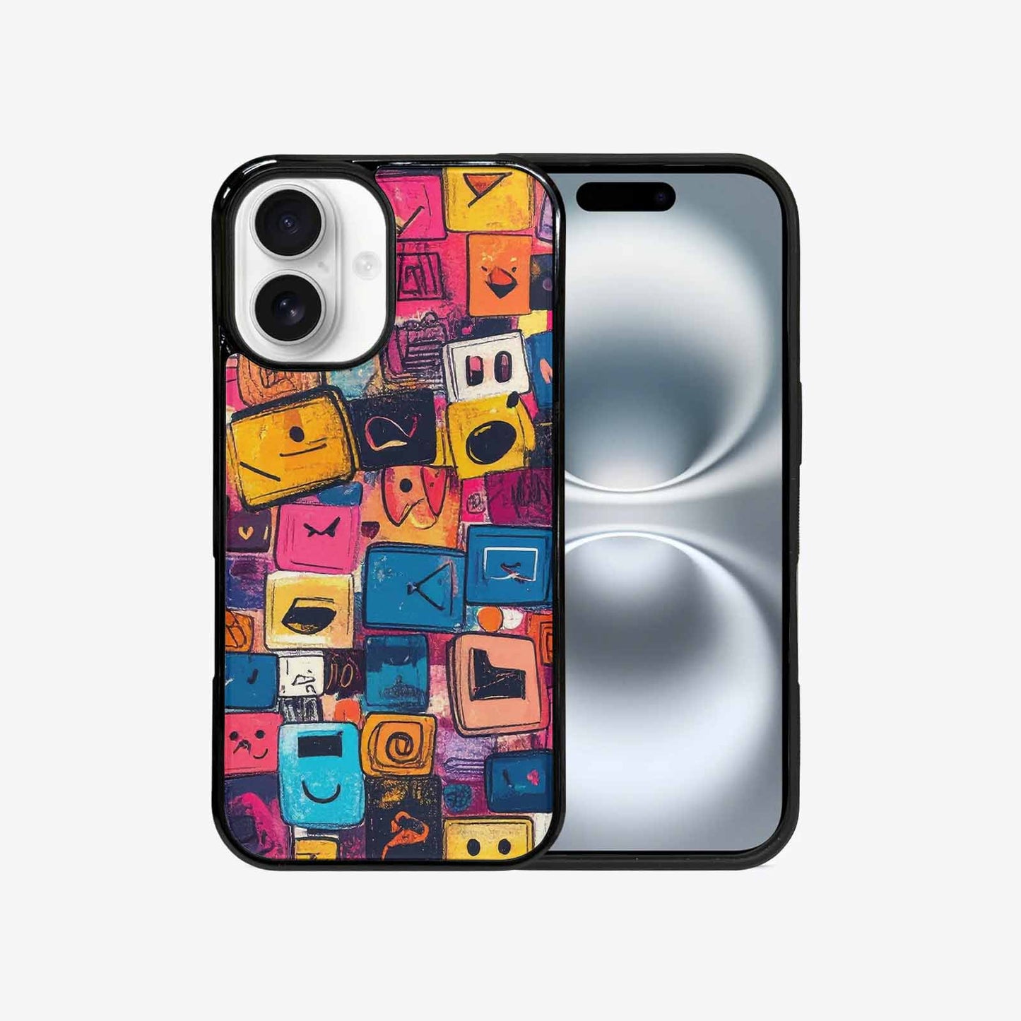 iPhone 16 Case — Hand Drawn Icon Doodle Pattern Hundreds, Original Design Phone Case