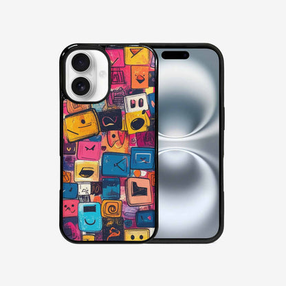 iPhone 16 Case — Hand Drawn Icon Doodle Pattern Hundreds, Original Design Phone Case