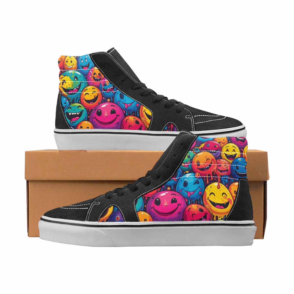 WOMEN'S Smiley Face High Top Canvas Wearable Art Aesthetic Custom Kicks