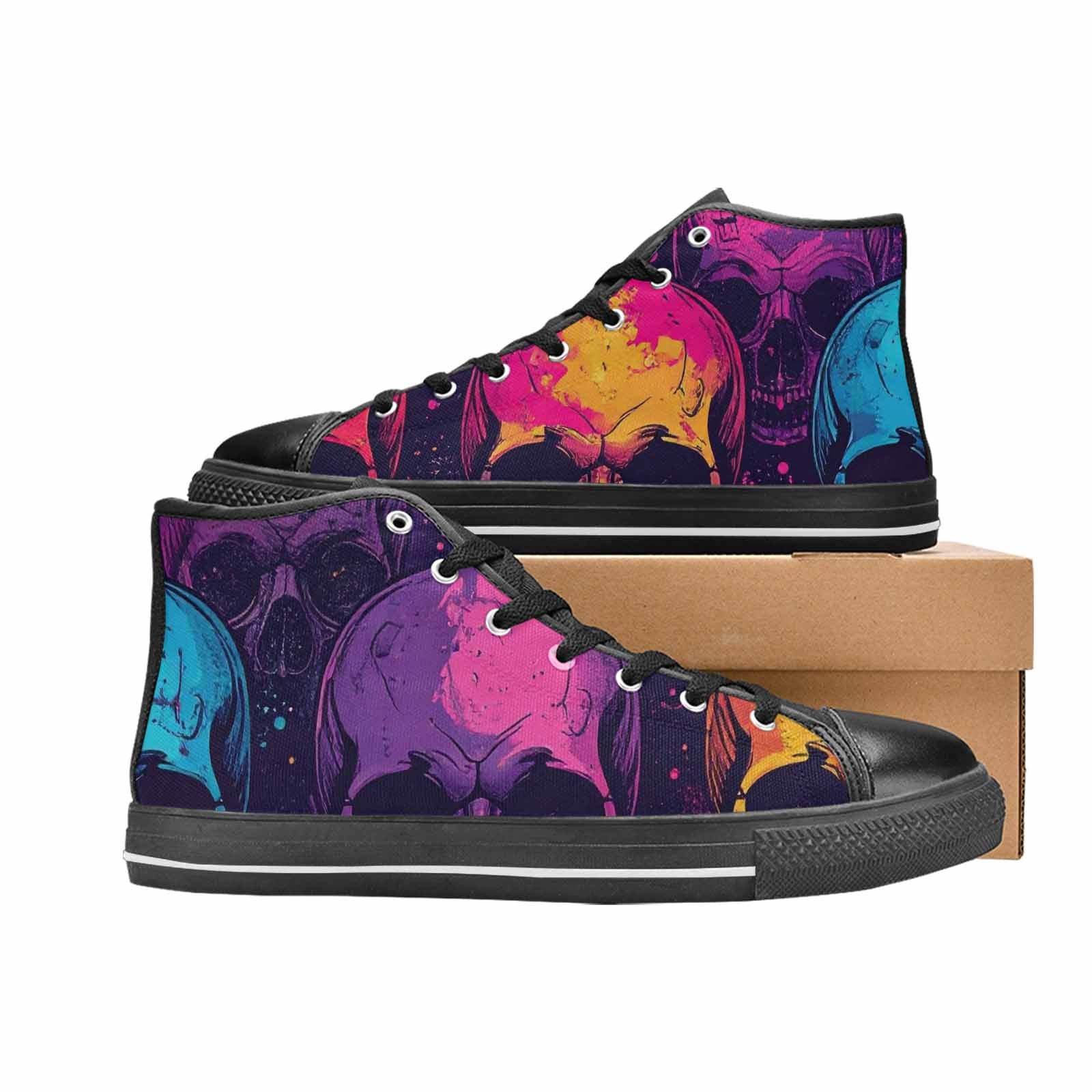 WOMEN'S Skulls Splatter Comic High Top Canvas Dark Academia Custom Sneakers