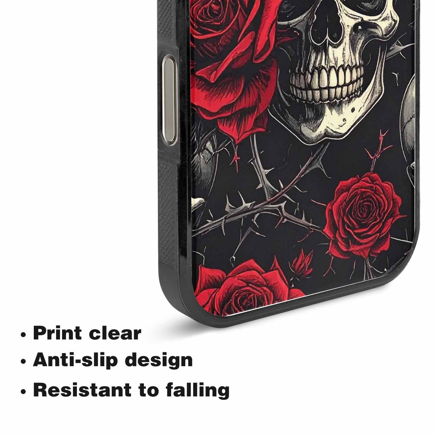 iPhone 15 Pro Max Case — Ornate Gothic Skulls Roses, Personalized Phone Case