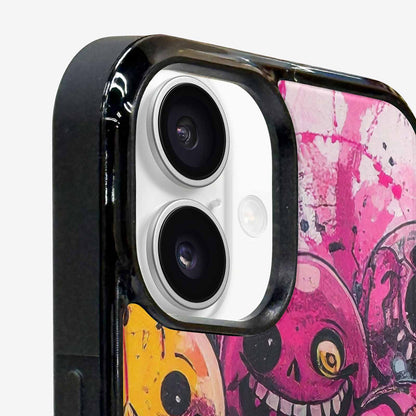iPhone 16 Plus Case — Melting Moon Smiley Black Pink Ink, Personalized Phone Case