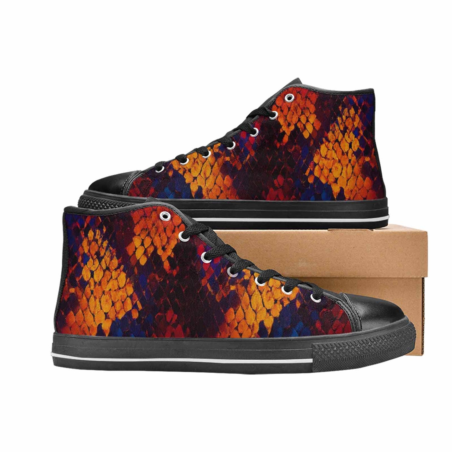 WOMEN'S Dark Snake Print High Top Canvas Vibrant Chaos Custom Shoes
