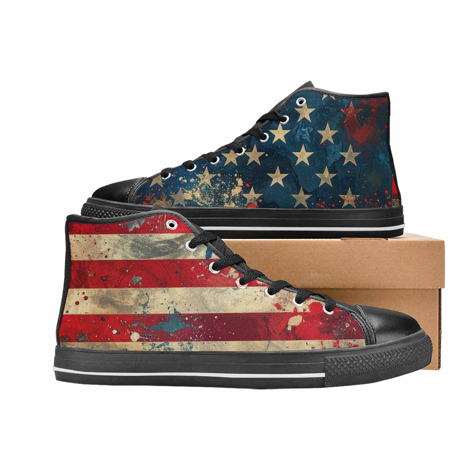 MEN'S American Flag Stars High Top Canvas Neon Fantasy Shoes