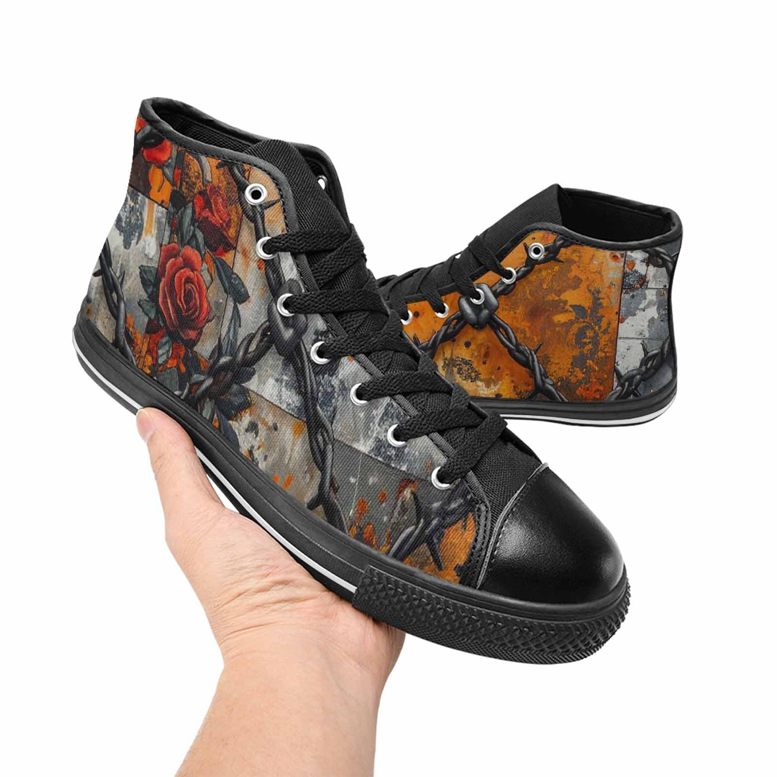 WOMEN'S Barbed Wire Chain High Top Canvas Surreal Custom Shoes