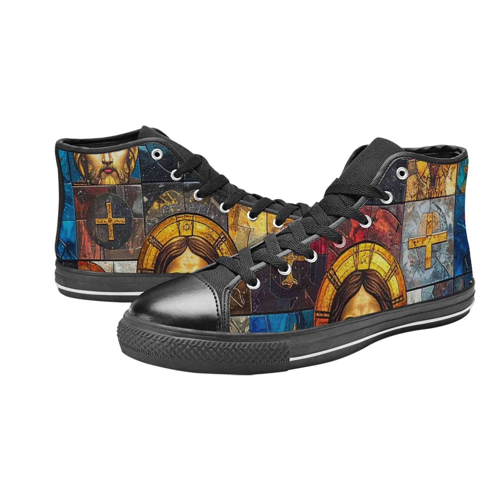 WOMEN'S Jesus Face Small High Top Canvas Grunge Sneakers