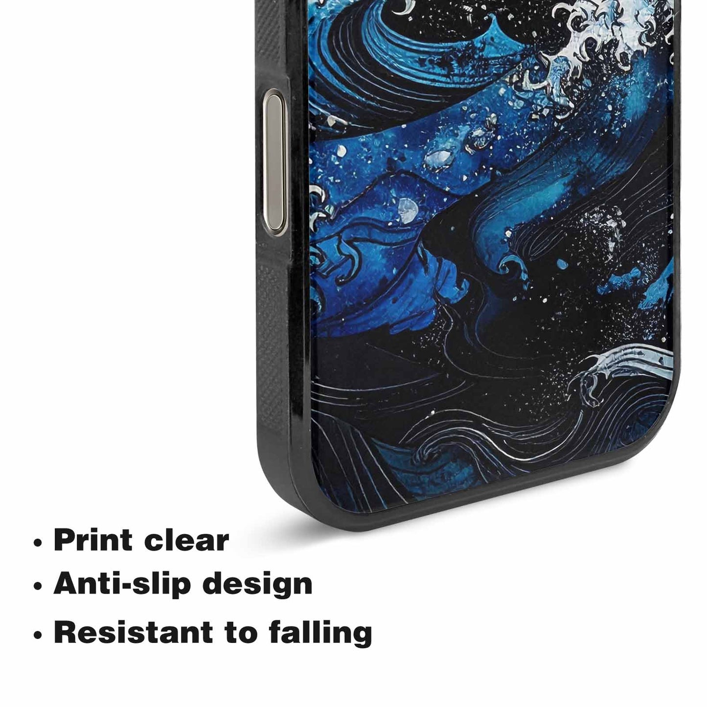 iPhone 16 Pro Case — Nautical Wave Black Blue Ink Wave, Original Design Phone Case