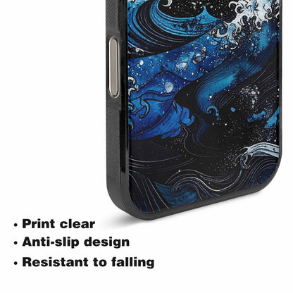 iPhone 16 Pro Case — Nautical Wave Black Blue Ink Wave, Original Design Phone Case