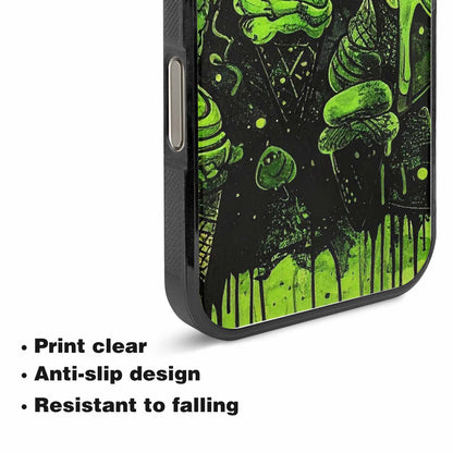 iPhone 15 Pro Max Case — Ice Cream Motif Black Green Ink, Custom Printed Phone Case