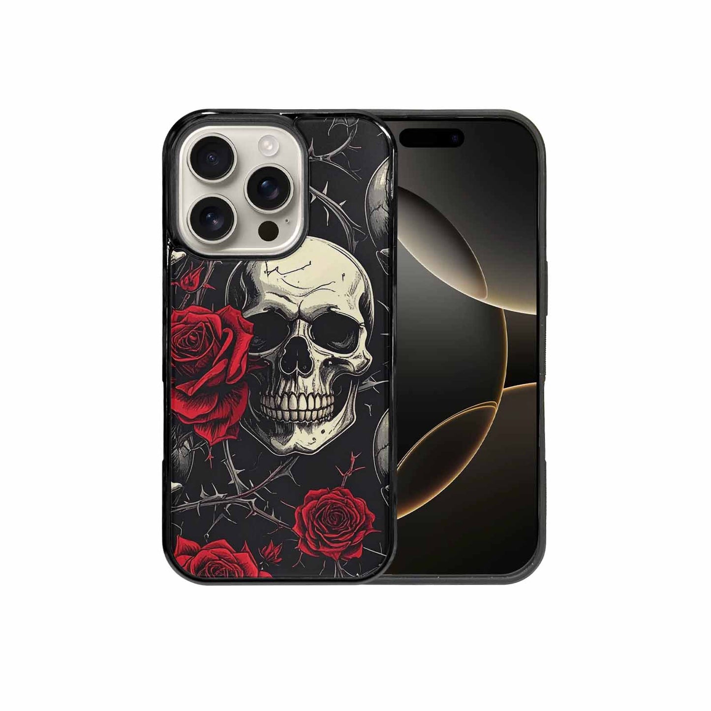 iPhone 16 Pro Case — Ornate Gothic Skulls Roses, Custom Printed Phone Case