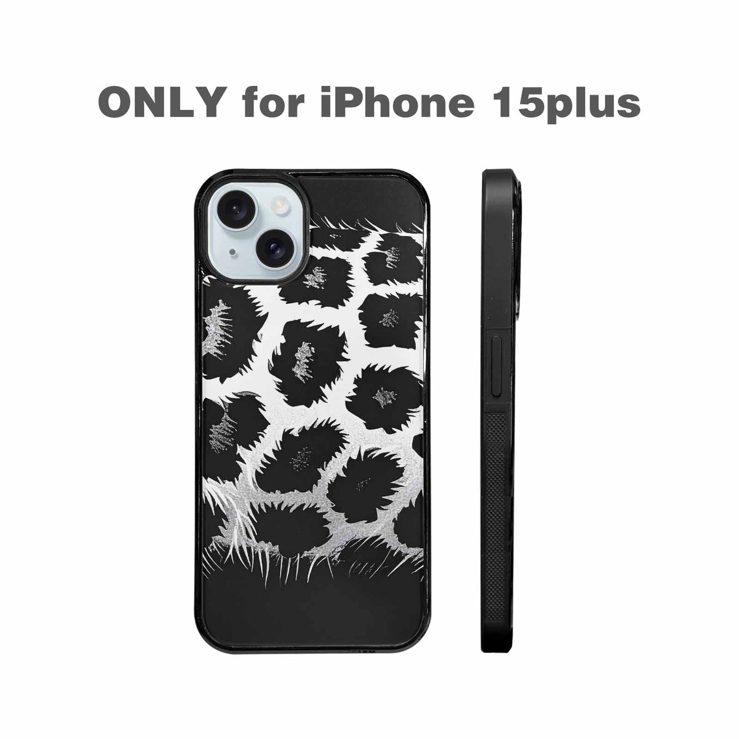 iPhone 15 Plus Case — Leopard Print Black And White Style, Custom Art Phone Cover