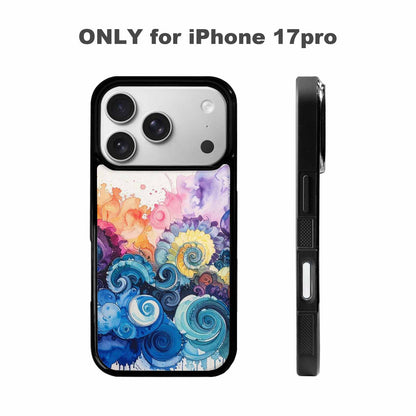 iPhone 17 Pro Case — Tie Dye Swirls Black Blue Tie, Custom Art Phone Cover