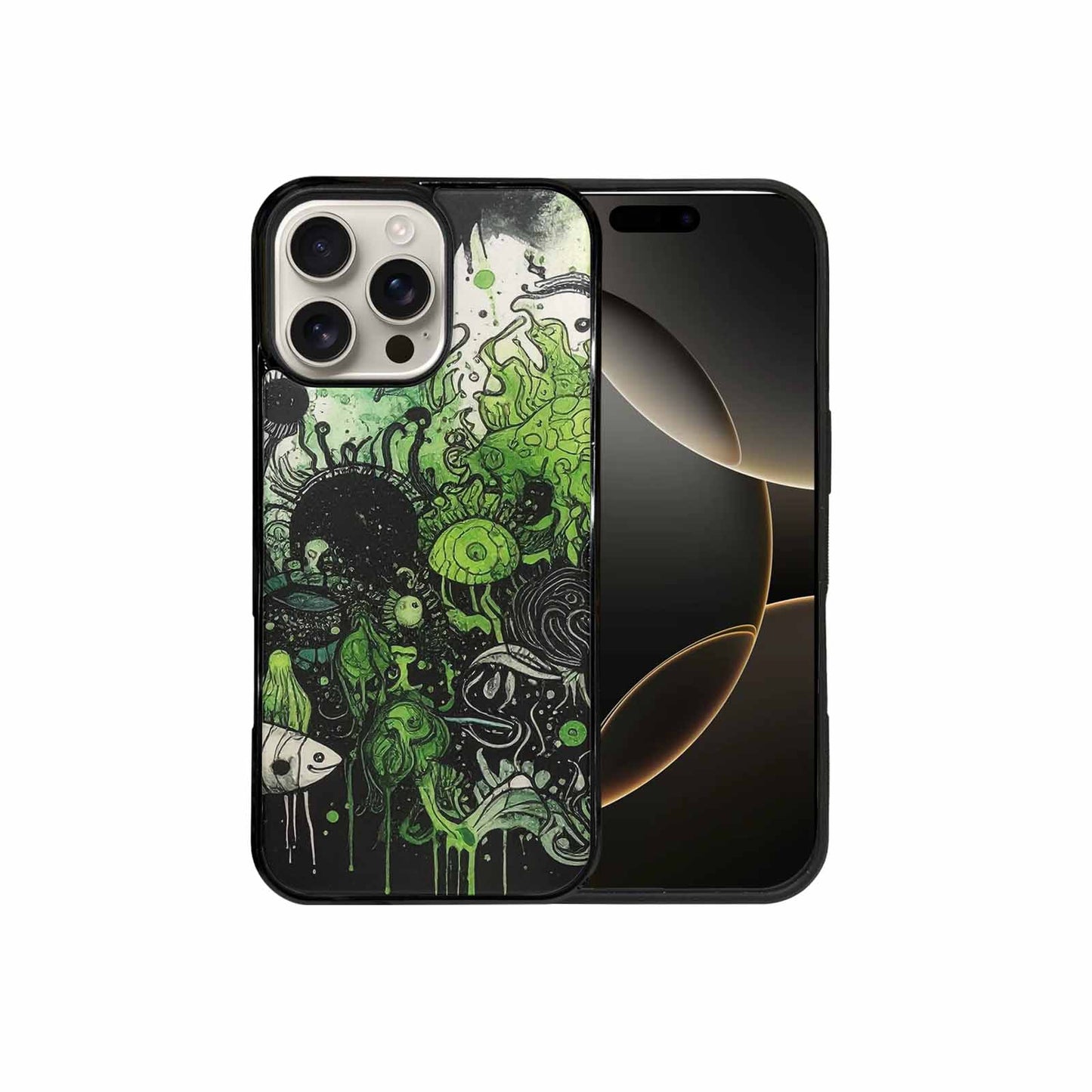 iPhone 16 Pro Max Case — Sea Creature Burst Black Green Ink, Custom Designed Case Cover