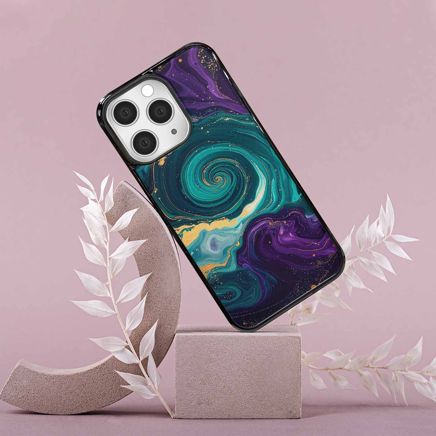 iPhone 15 Pro Max Case — Marbled Swirl Texture Blended With Galaxy, Unique Phone Case Design