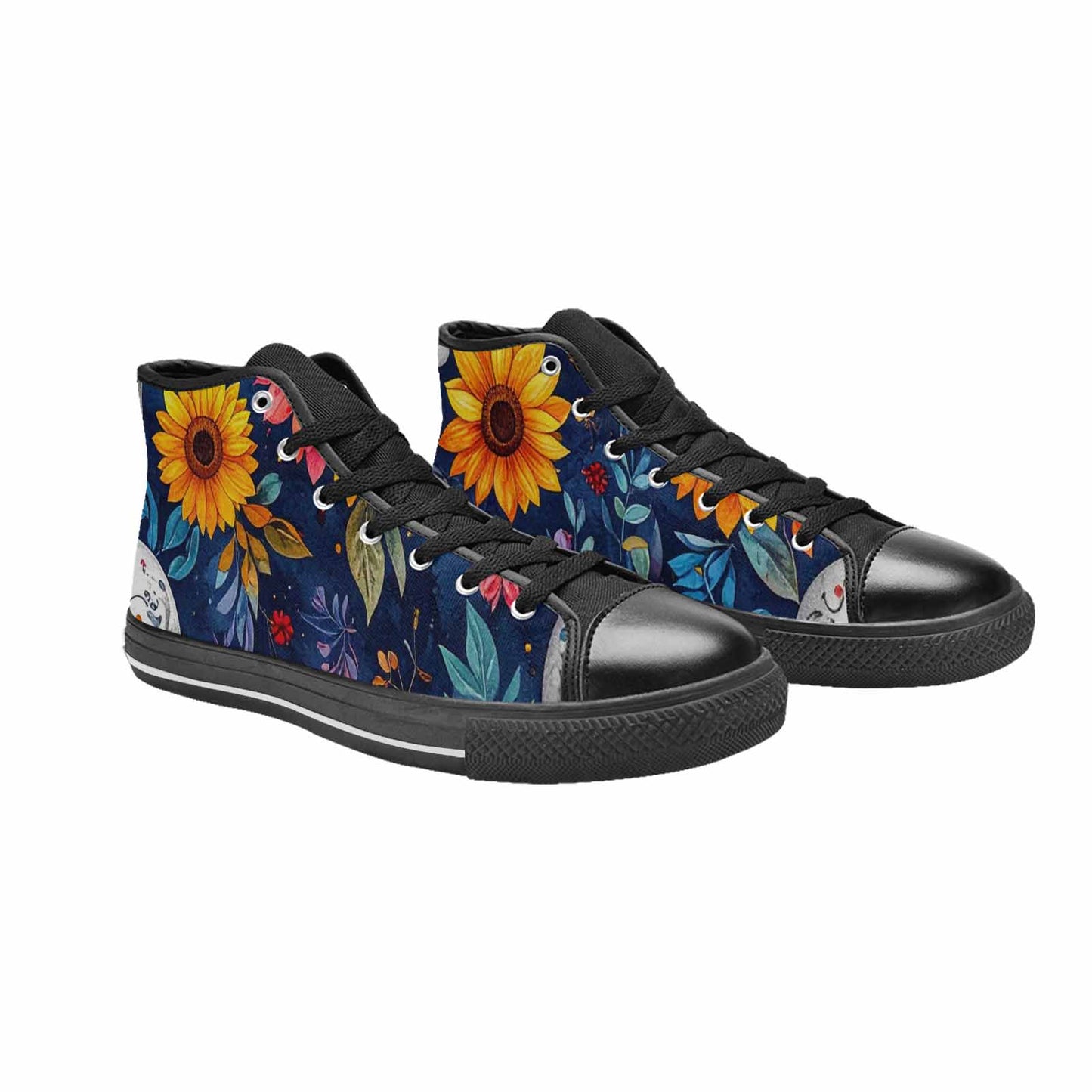 WOMEN'S Sunflower Skulls Print High Top Canvas Vivid Shoes