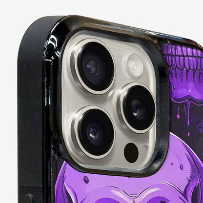 iPhone 16 Pro Case — Monochrome Purple Skeletons Neon Drip Melting, Custom Designed Case Cover