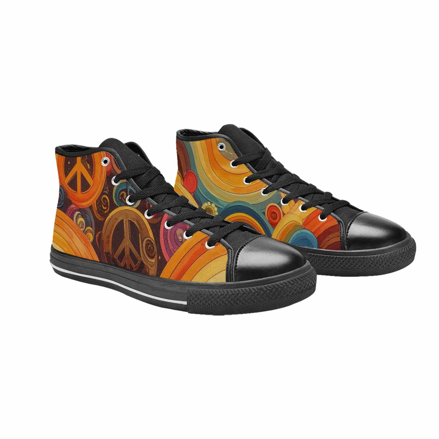 WOMEN'S Groovy 70S Peace High Top Canvas Grunge Custom Shoes
