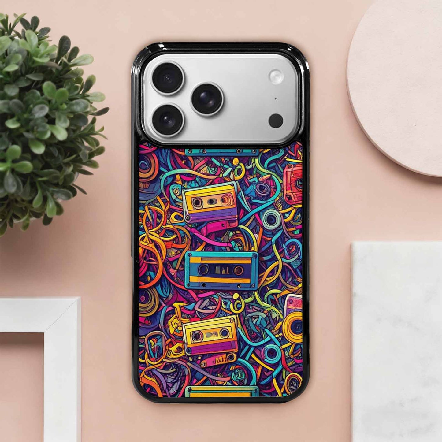 iPhone 17 Pro Max Case — Retro Cassette Tape Pattern Retro Vintage, Custom Art Phone Cover