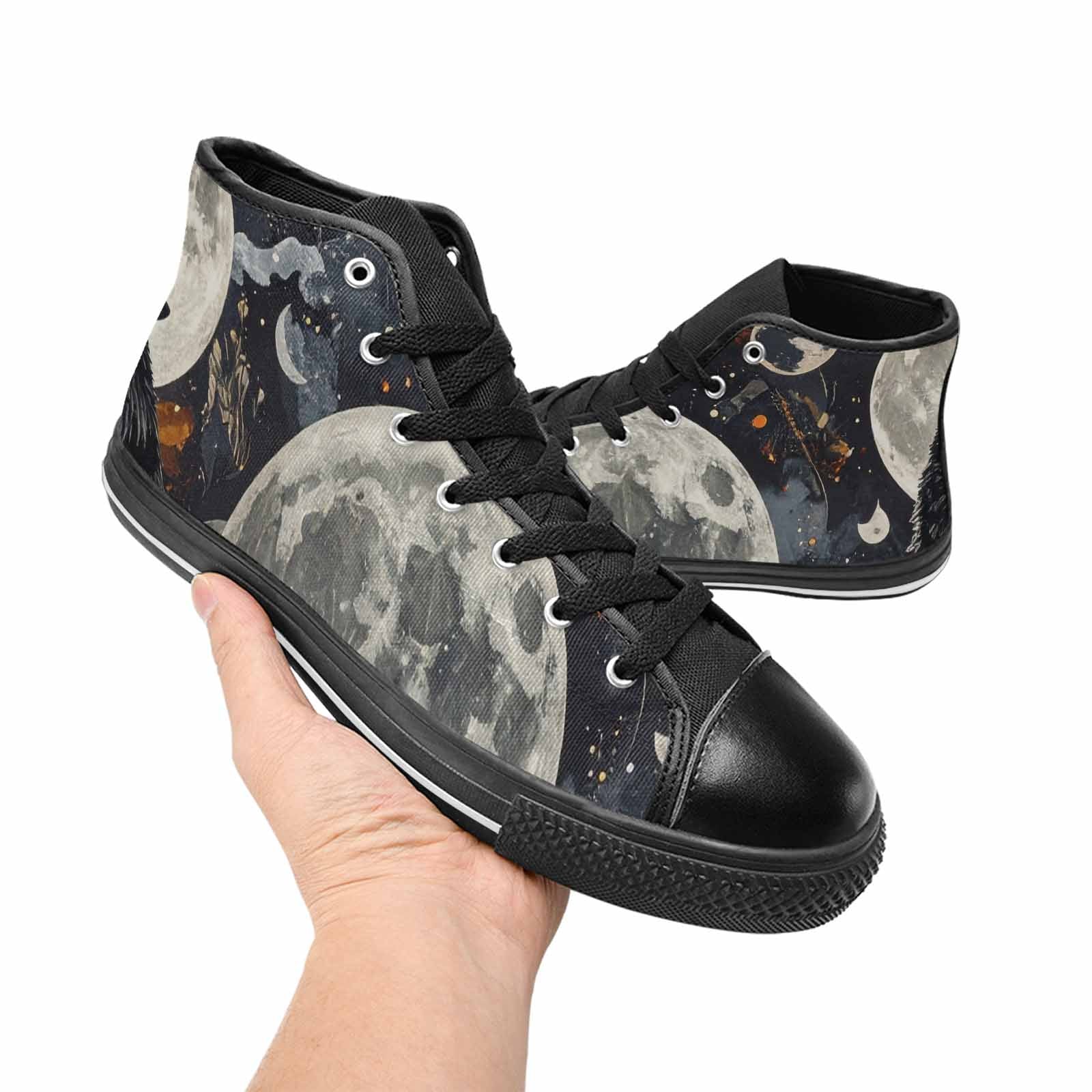 MEN'S Wolf Silhouette Moon High Top Canvas Grunge Custom Sneakers