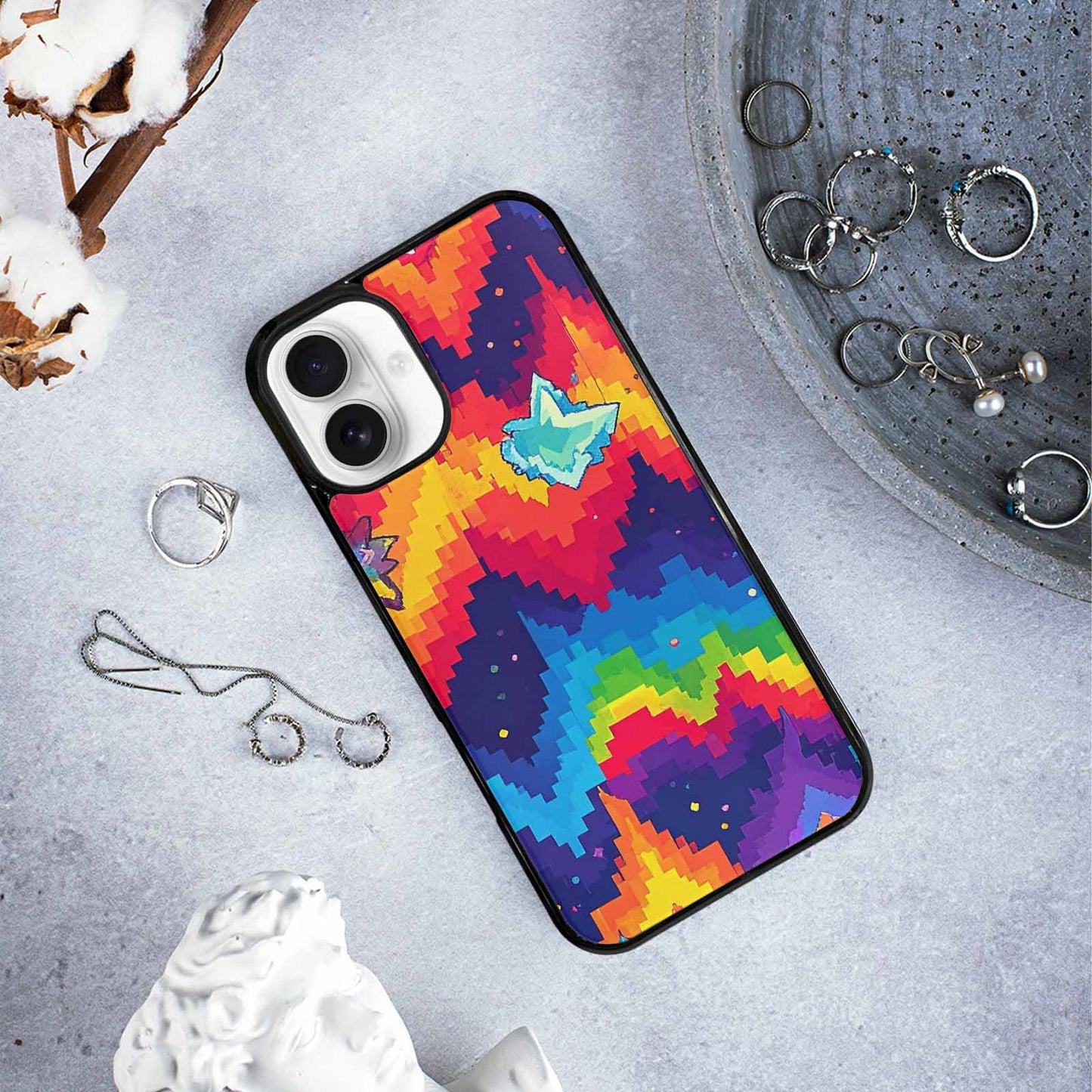 iPhone 16 Plus Case — Pixel Art 8 Bit Burst Pattern, Custom Phone Case