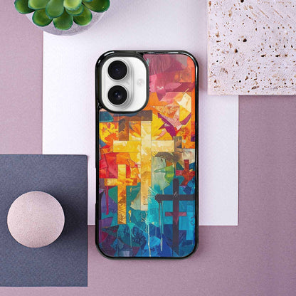 iPhone 16 Case — Faith Cross And Faith Icons Pattern, Unique Phone Case Design