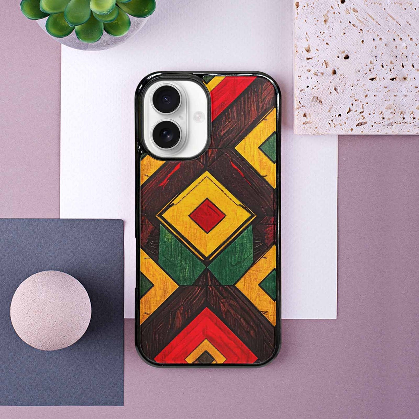 iPhone 16 Case — African Kente Cloth Inspired Pattern Geometric, Custom Printed Phone Case