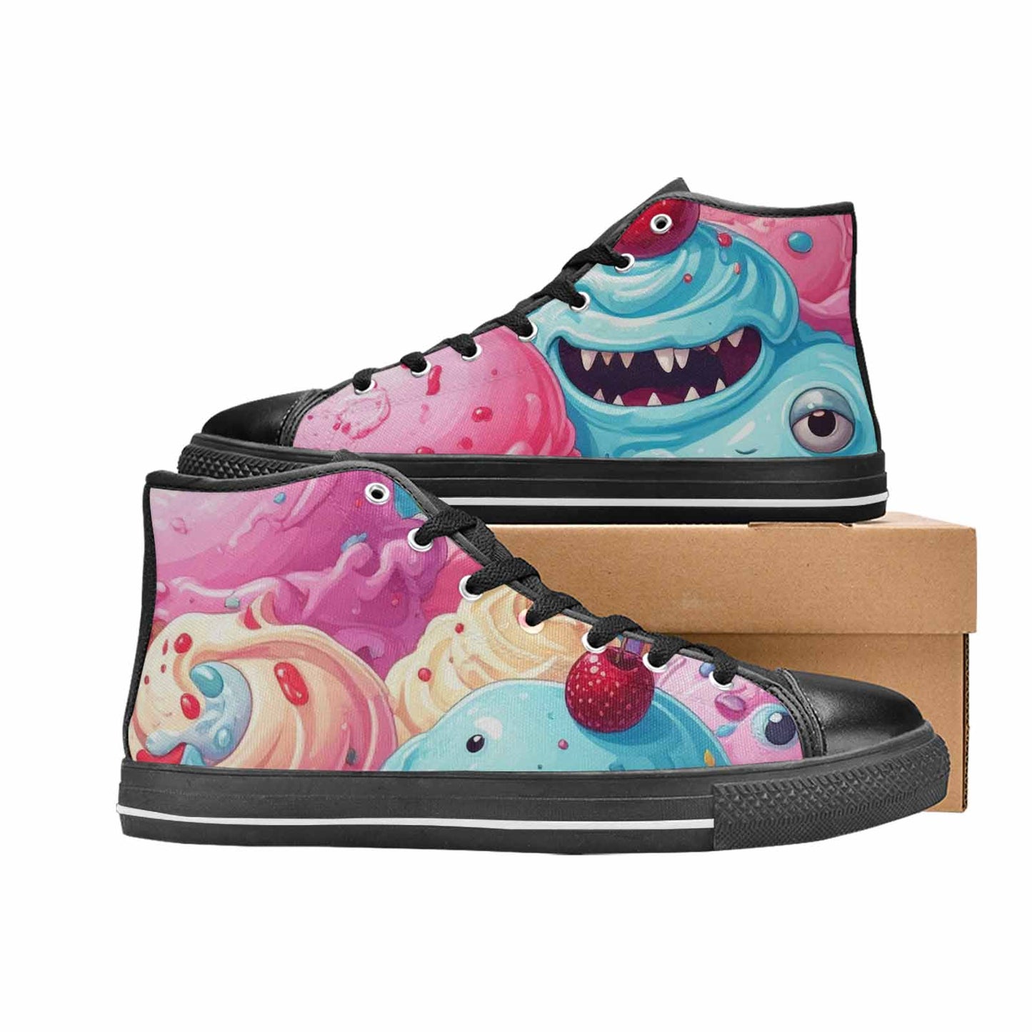 MEN'S Melting Icecream Monster Cherry High Top Canvas Grunge Custom Shoes