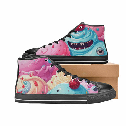 MEN'S Melting Icecream Monster Cherry High Top Canvas Grunge Custom Shoes