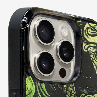 iPhone 16 Pro Case — Ice Cream Motif Black Green Ink, Original Design Phone Case