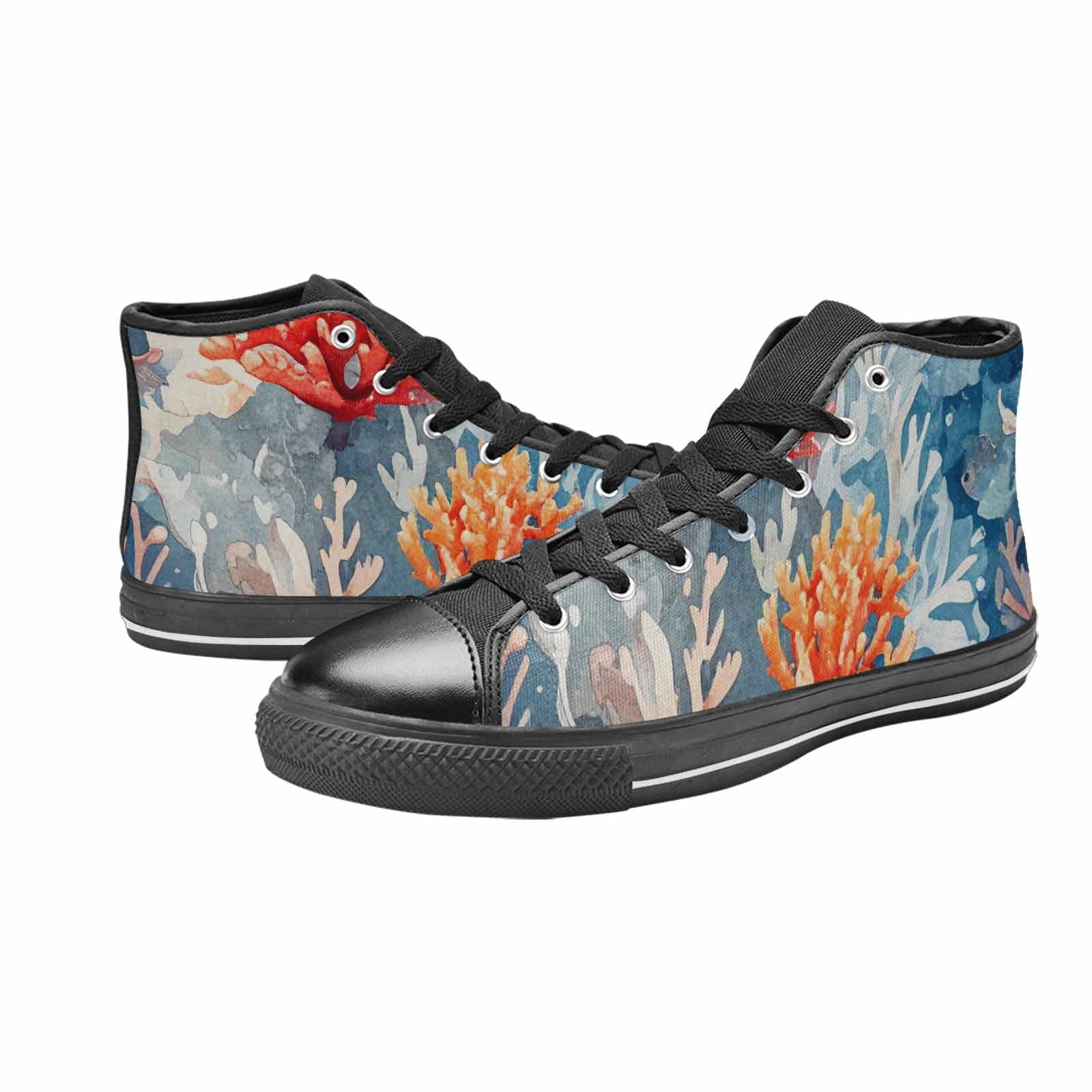WOMEN'S Fish Scale Coral High Top Canvas Vibrant Chaos Custom Sneakers