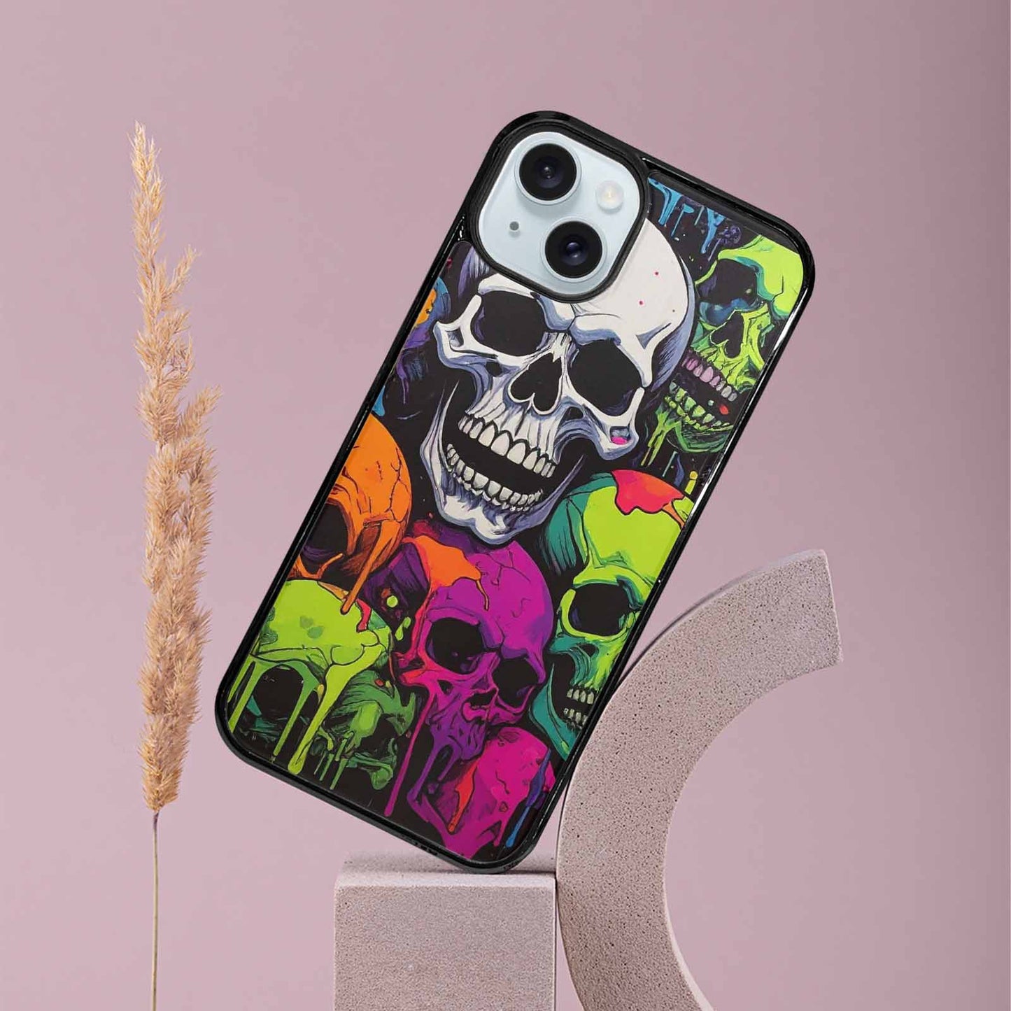 iPhone 15 Plus Case — Vibrant Camo 1000\'s Of Skeletons Neon, Customized Protective Case