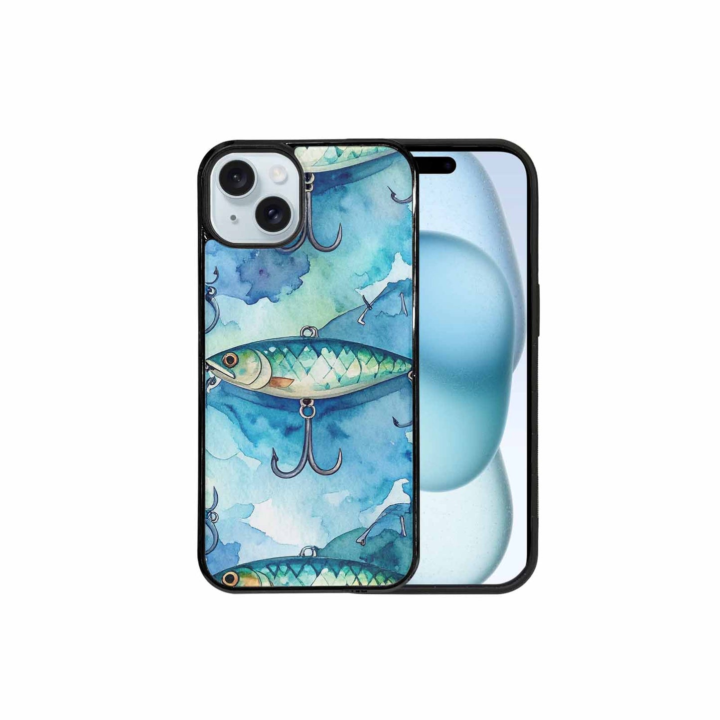 iPhone 15 Plus Case — Fishing Lure And Hook Pattern Seamless, Custom Phone Case