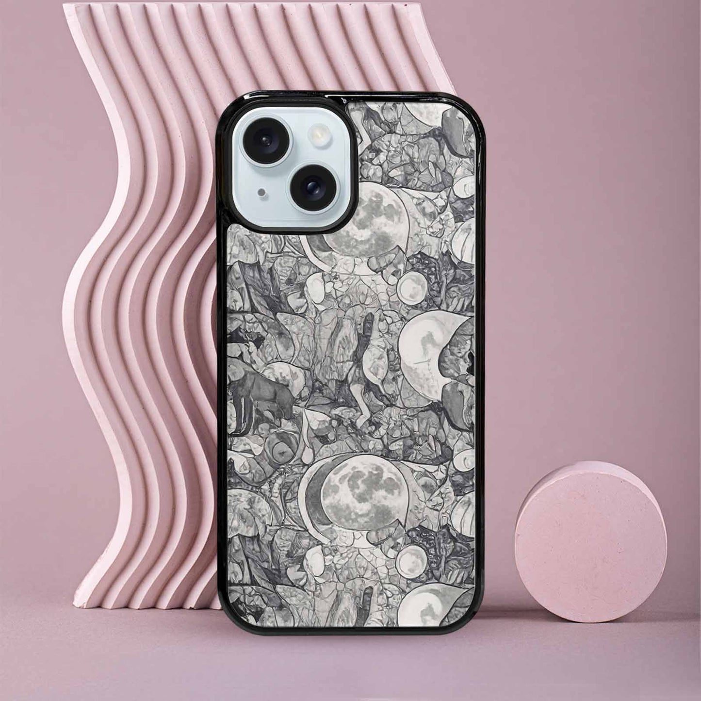 iPhone 15 Case — Wolves Everywhere Collage Overlap Small Wolf, Unique Phone Case Design