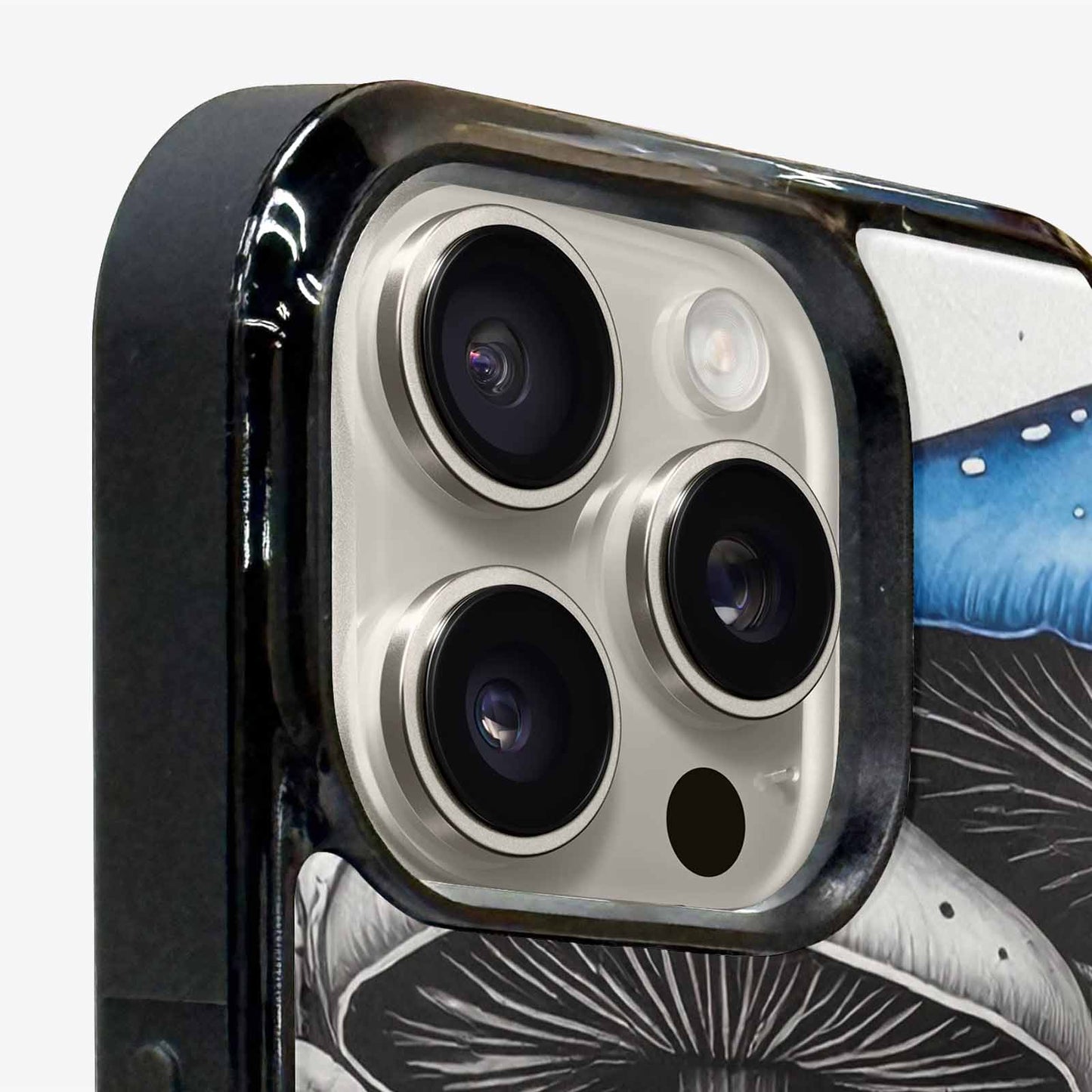 iPhone 16 Pro Case — Mushrooms General Black Blue Ink Mushrooms, Custom Print Case Cover