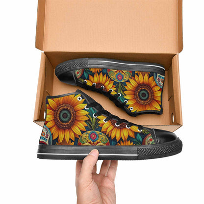 MEN'S Sunflower Skulls Print High Top Canvas Vibrant Chaos Shoes