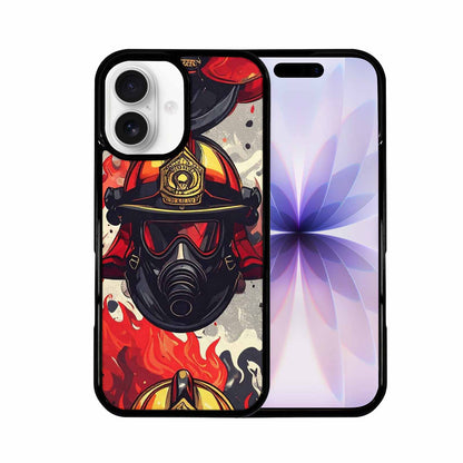 iPhone 17 Case — Firefighter Pattern, Flames Axes Original Art, Custom Printed Phone Case