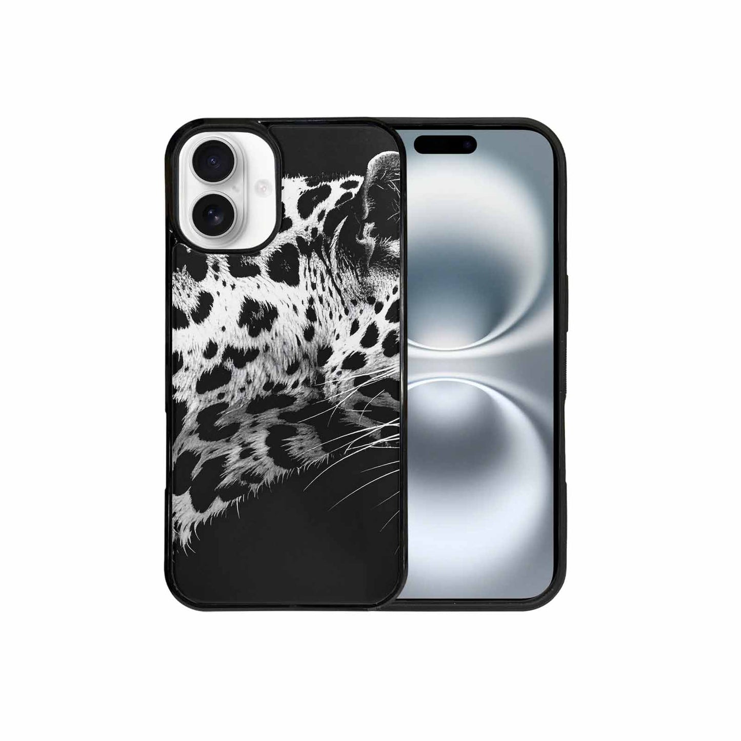 iPhone 16 Plus Case — Leopard Print Black And White Style, Customized Protective Case