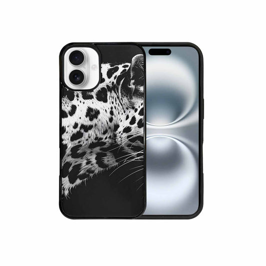 iPhone 16 Plus Case — Leopard Print Black And White Style, Customized Protective Case