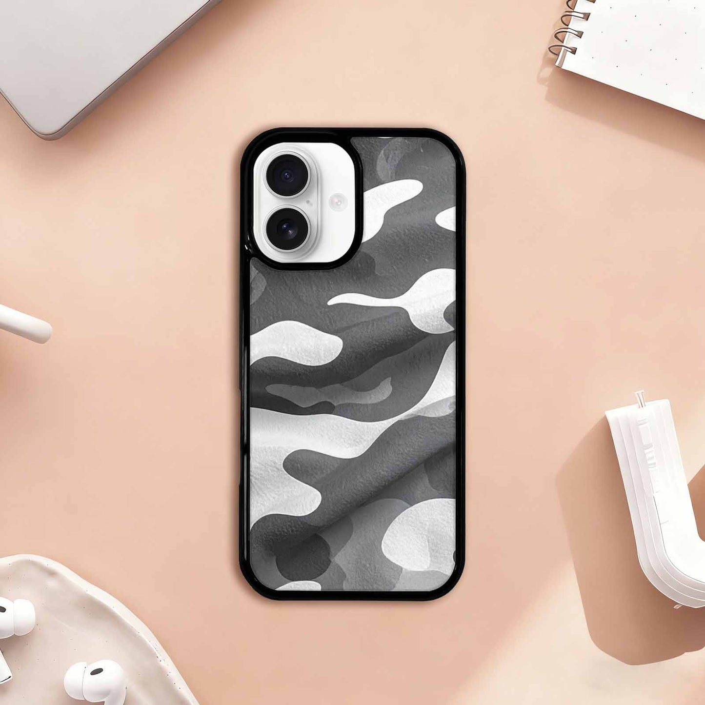 iPhone 17 Case — Grey Camo Print Camo, Custom Designed Case Cover