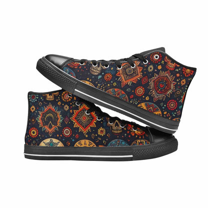 MEN'S Skulls - Tribal-Patterned- High Top Canvas Wallpaper Art Shoes