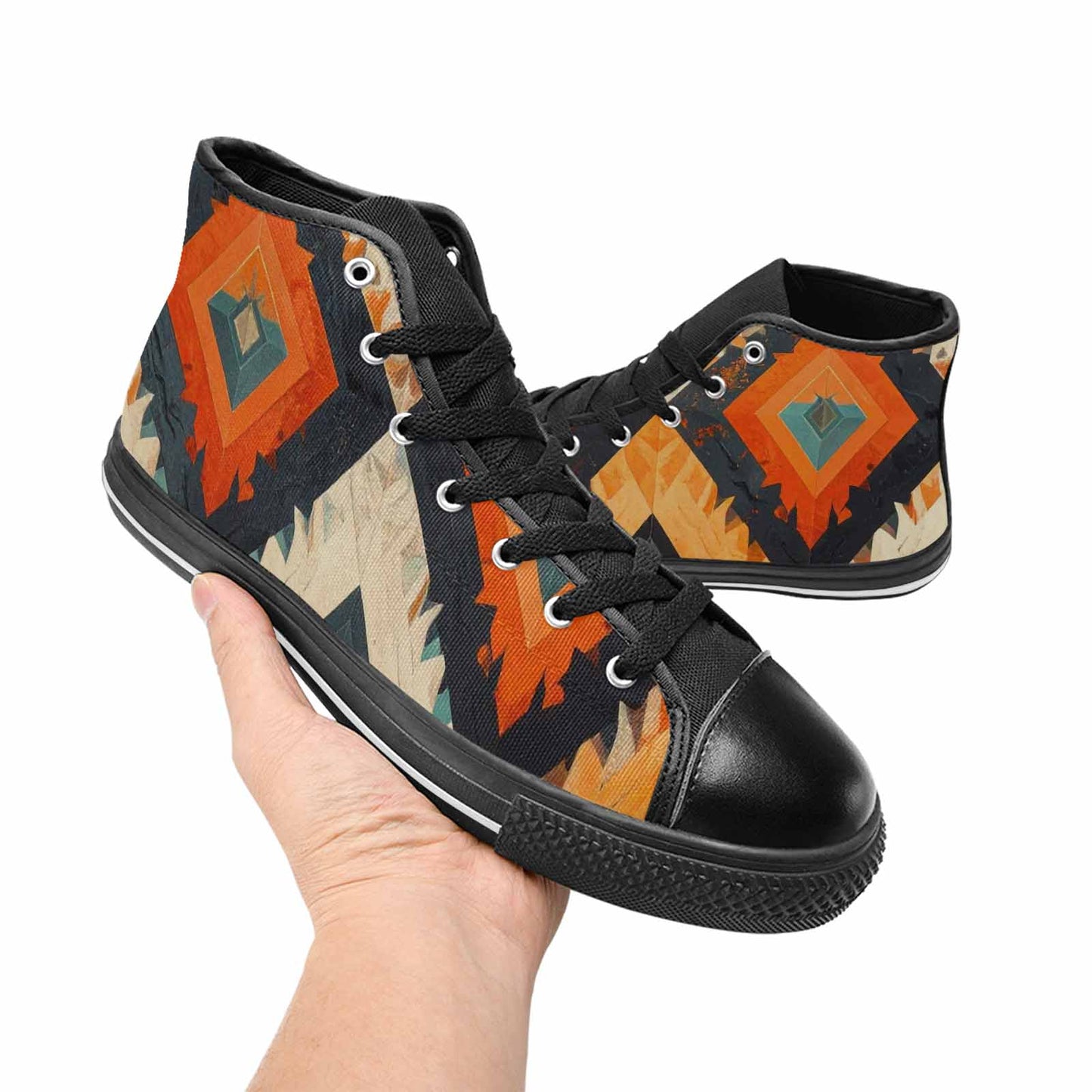 MEN'S Southwestern Geometric Diamond High Top Canvas Vibrant Chaos Shoes