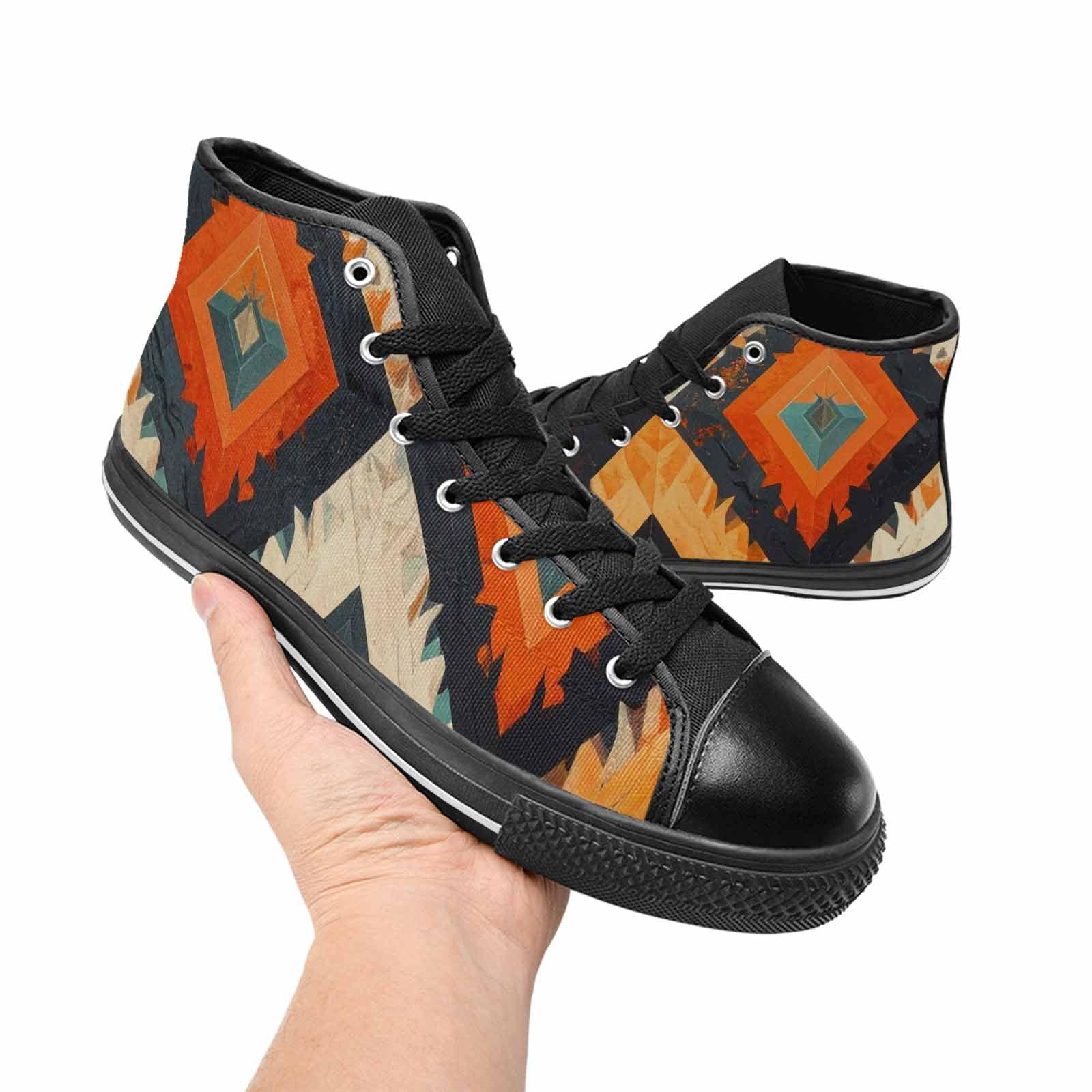 MEN'S Southwestern Geometric Diamond High Top Canvas Vibrant Chaos Shoes