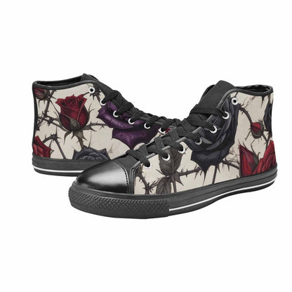 MEN'S Black Gothic Rose High Top Canvas Grunge Sneakers