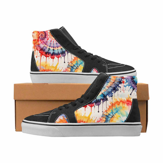 WOMEN'S Tie Dye Black & Red Ink High Top Canvas Artist-designed Vivid Custom Printed Shoes